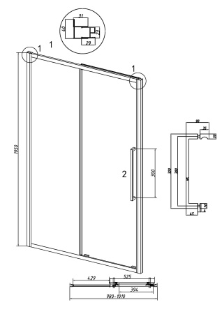 Душевая дверь Grossman Cosmo 100.K33.02.100.21.00 100х195 стекло прозрачное профиль черный матовый